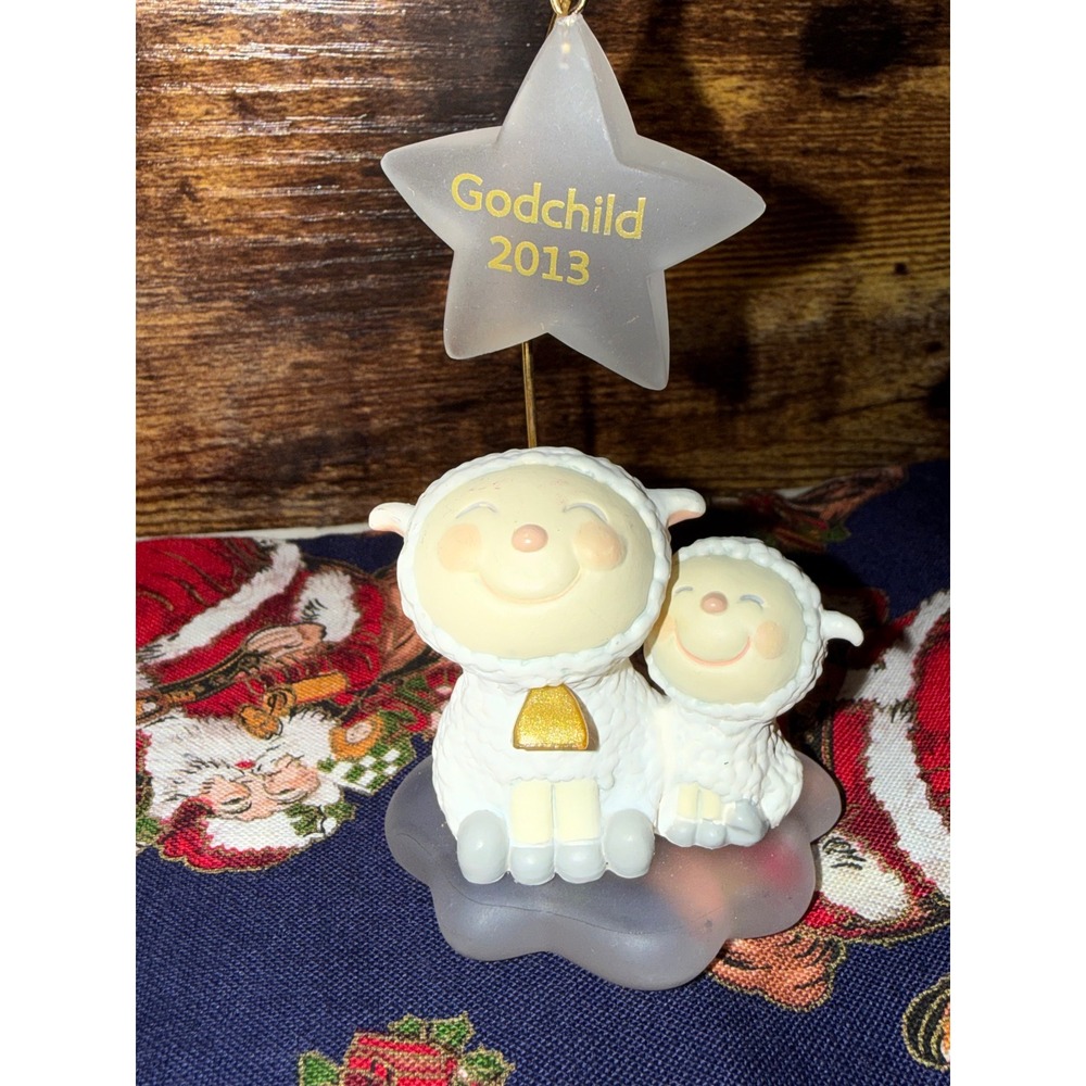 Hallmark Keepsake Godchild 2013 Christmas Ornament Lambs on Cloud Star Topper